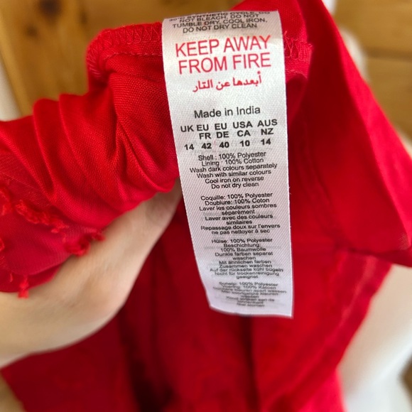 Fit & Flare Women’s 14 XL Boho Red Cotton Mini Dress Empire Waist Baby Doll Retr - Picture 8 of 8